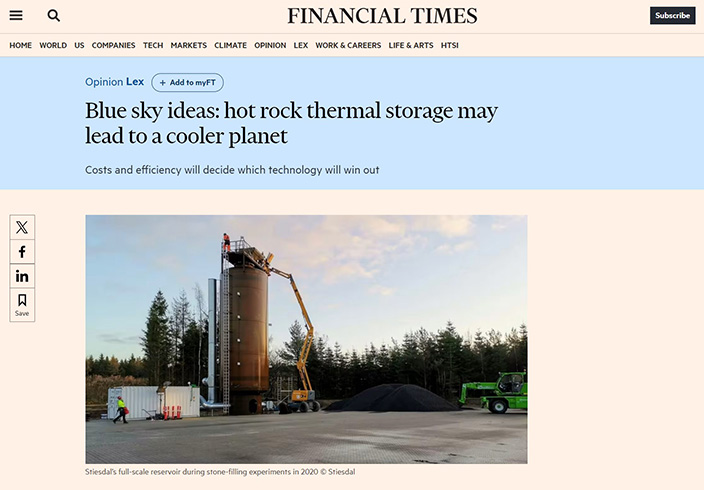 Financial Times: Blue sky ideas: hot rock thermal storage may lead to a cooler planet